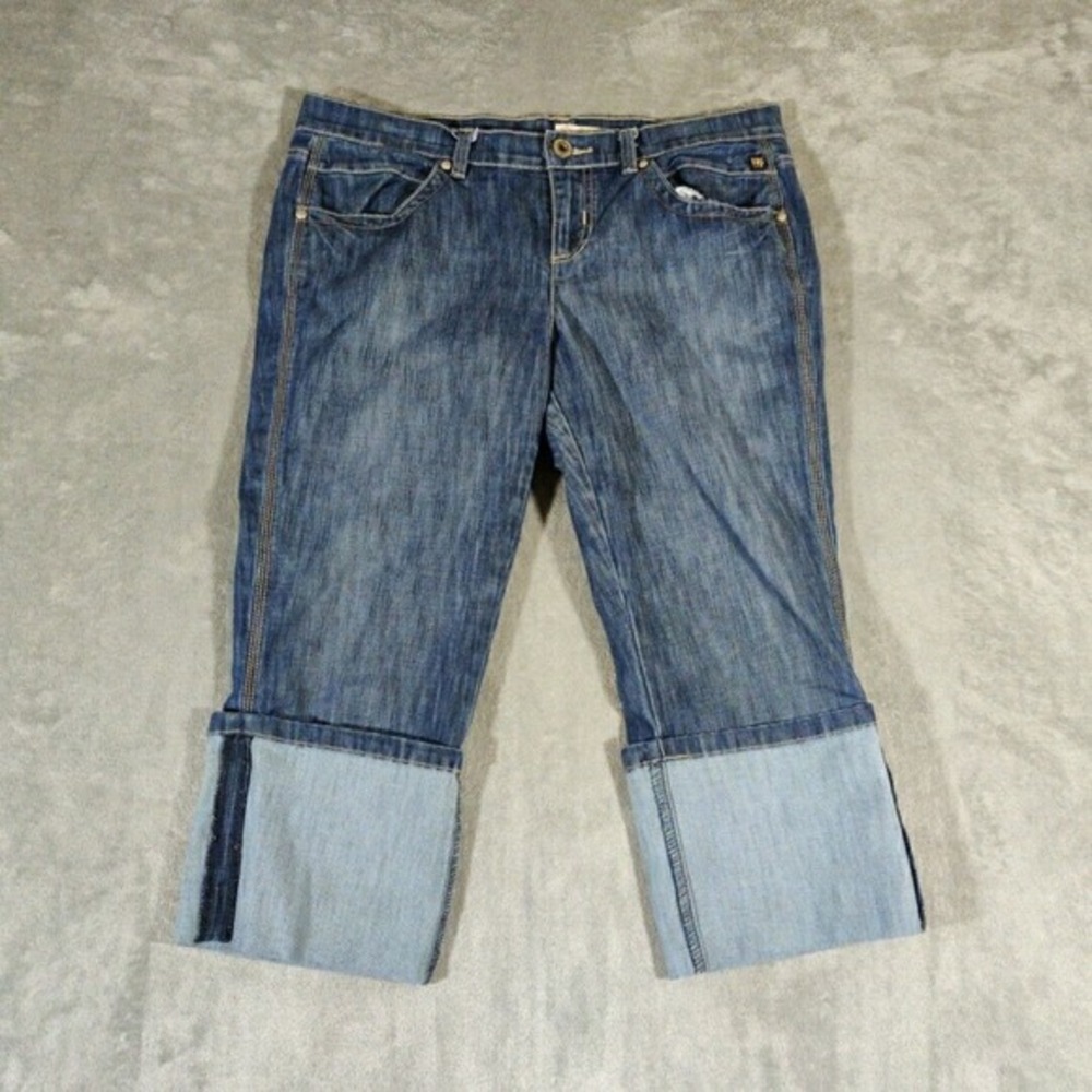 DKNY Capri Jeans Womens‎ 16p Blue Flap Back Pockets Cuff Hem Blue Basic